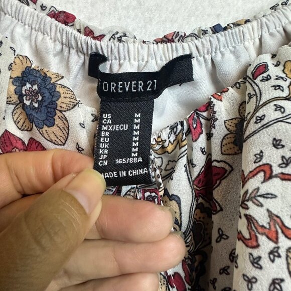 F21 Boho Crop Ruffle Blouse Off Shoulder Top Size Medium Floral Cottage Western - Picture 2 of 11